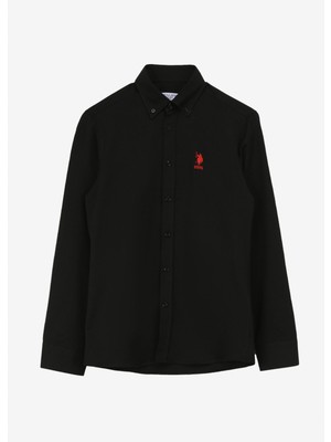 U.S. Polo Assn. Slim Fit Düğmeli Yaka Siyah Erkek Gömlek GOX024Y
