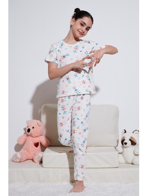 Lela % 100 Pamuk Bisiklet Yaka Kısa Kollu Pijama Takımı Kız Çocuk Pijama Takımı 6651002