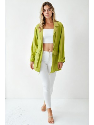 Vitrin Belden Büzgülü Yakalı Çift Cep Ceket