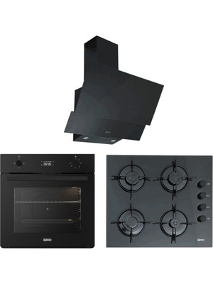 Ukınox Ankastre Set - Carlo 60 Siyah Cam Aspratör + Dolce 60 Df Siyah Cam Ocak + Smart 3000 Siyah Ankastre Fırın