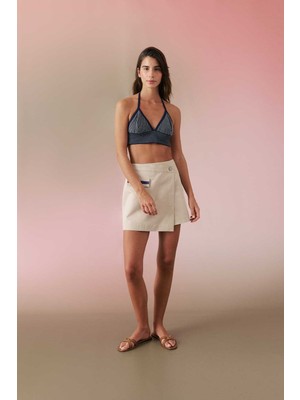 ROMAN Çizgi Desenli Crop Top Lacivert - Beyaz Y2471027_395