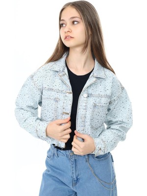 Ugly Duck 09-15 Yaş Kız Çocuk Buz Mavisi Renk Taşlı Kot Ceket