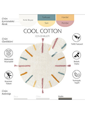 Cool Halı Cool Cotton Ccn 03 Multy Xw Makinede Yıkanabilir Kaymaz Tabanlı Naturel Pamuk Dokuma Bebek Halısı