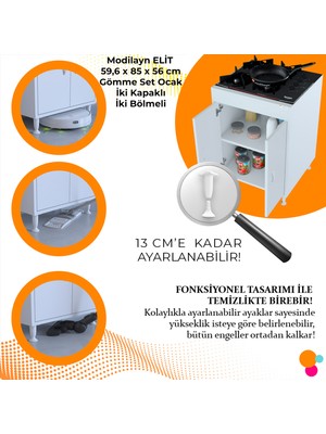 Modilayn Elit 59,6 x 85 x 56 cm Gömme Set Ocak Özel Ölçü Üretim 2 Kapaklı 1 Raflı 2 Geniş Yüksek Derin Göz Bölmeli Tezgah Yanı Hazır Mutfak Dolabı