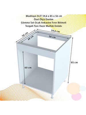 Modilayn Elit 59,6 x 85 x 56 cm Gömme Set Ocak Ankastre Fırın Bölmeli Tezgah Yanı Hazır Mutfak Dolabı