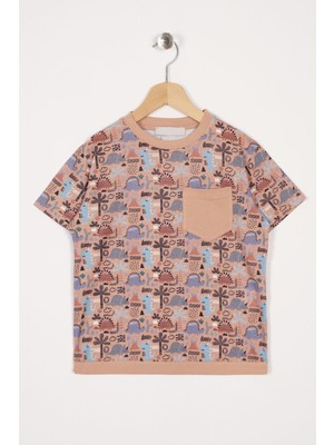 Wewe 123242 Erkek Cocuk 3-7 Yas Aplıke Cep Detaylı Tshırt