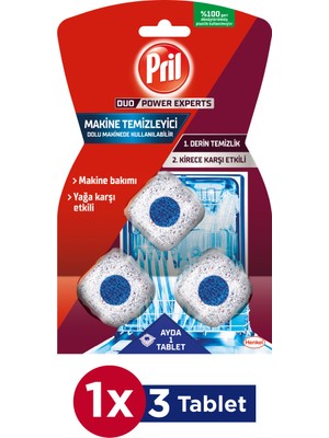 Pril Bulaşık Makinesi Deterjanı Makine Temizleyici Kapsül 3 Yıkama Derin Temizlik ve Yağa Karşı Etkili