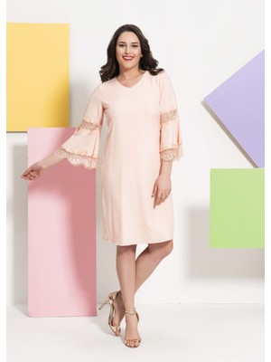 Even Plus Size Kolu Dantelli Büyük Beden Elbise 46 Beden