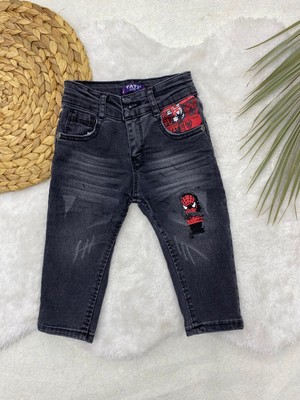 Tati Beli Ayarlanabilir Lastikli Yıpratma Detaylı Spiderman Işlemeli Denim Çocuk Pantolon