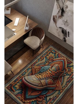 Homshtag Ayakkabı Desenli Halı Çok Renkli Halı Spor Severe Hediye Halı Spor Sever Için Çiçekli Halı