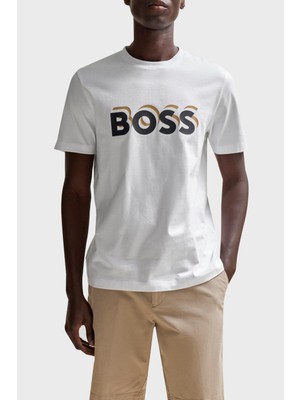 Boss Logolu Bisiklet Yaka Regular Fit Pamuklu Jarse T Shirt Erkek T Shirt 50506923 100