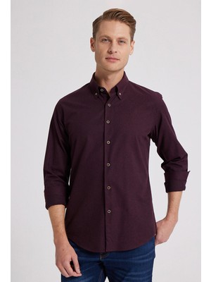D'S Damat Regular Fit Bordo Düz Kışlık Gömlek 7HC02ORT13265