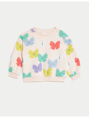 Marks & Spencer Kelebek Desenli Yuvarlak Yaka Sweatshirt