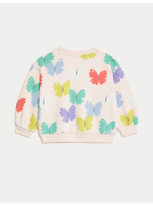 Marks & Spencer Kelebek Desenli Yuvarlak Yaka Sweatshirt