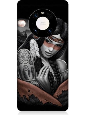 Teknomeg Huawei Mate 40 Pro Uyumlu Kızılldereli Kız Dreamcatcher Desenli Silikon Kılıf