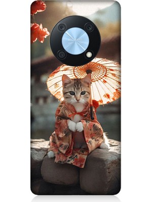 Teknomeg Huawei Nova  Y90 Uyumlu Geyşa Kıyafetli Kedi Desenli Silikon Kılıf