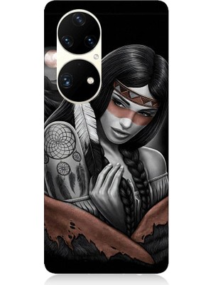 Teknomeg Huawei P50 Pro Uyumlu Kızılldereli Kız Dreamcatcher Desenli Silikon Kılıf