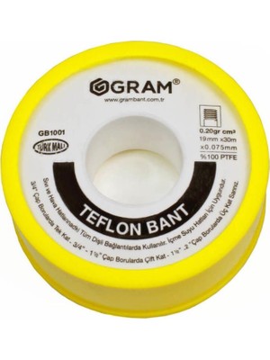 Gram Teflon Bant Sızdırmazlık Bandı 19 mm x 30 mt 10 Adet