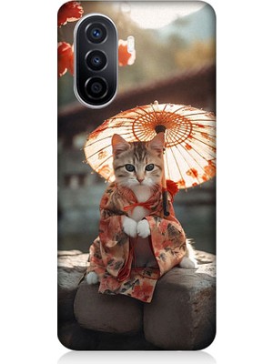 Teknomeg Huawei Nova  Y70 Uyumlu Geyşa Kıyafetli Kedi Desenli Silikon Kılıf