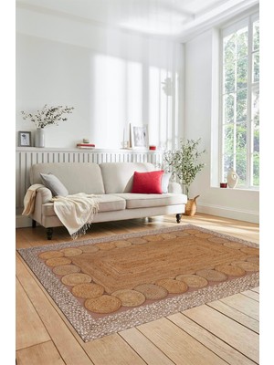 Evdeya Dijital Baskılı Kaymaz Yıkanabilir Jüt-Hasır Mutfak Yolluk Koridor Salon Halısı, Jüt-10-Kahve,