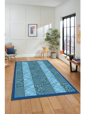 Evdeya Dijital Baskılı Kaymaz Yıkanabilir Jüt-Hasır Desenli Mutfak Yolluk Salon Halısı, Jüt-02-Mavi,