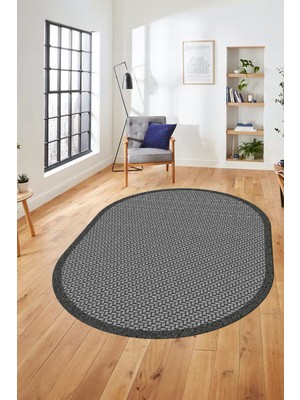 Evdeya Dijital Kaymaz Yıkanabilir Jüt-Hasır Desen Oval Mutfak Yolluk Salon Halısı, O-Jüt-03-Gri,
