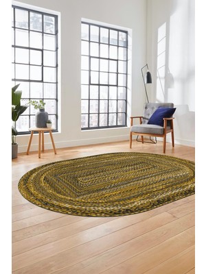 Evdeya Dijital Kaymaz Yıkanabilir Şık Jüt-Hasır Desen Oval Mutfak Yolluk Salon Halısı, O-Jüt-05-Kahve,