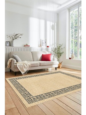 Evdeya Dijital Kaymaz Yıkanabilir Zarif Jüt-Hasır Tasarım Mutfak Yolluk Salon Halısı, Jüt-09-Krem,