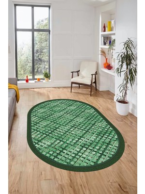 Evdeya Şık Jüt-Hasır Desen Dijital Kaymaz Yıkanabilir Oval Yolluk Koridor Salon Halısı, O-Jüt-16-Yeşil,
