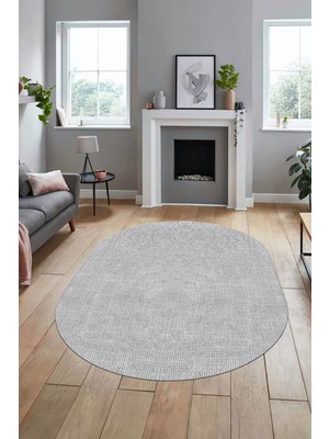 Evdeya Dijital Kaymaz Yıkanabilir Şık Jüt-Hasır Tasarım Oval Mutfak Yolluk Salon Halısı, O-Jüt-07-Gri,