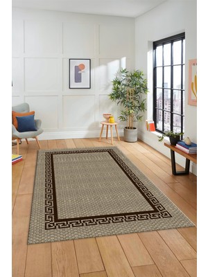 Evdeya Dijital Baskılı Kaymaz Yıkanabilir Jüt-Hasır Görünümlü Mutfak Yolluk Salon Halısı, Jüt-01-Kahve,