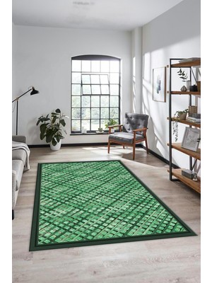 Evdeya Şık Jüt-Hasır Desen Dijital Kaymaz Yıkanabilir Yolluk Koridor Mutfak Salon Halısı, Jüt-16-Yeşil,