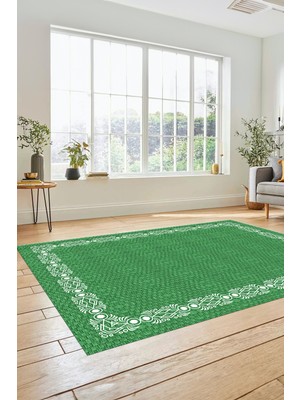 Evdeya Modern Jüt-Hasır Desenli Dijital Kaymaz Yıkanabilir Yolluk Koridor Salon Halısı, Jüt-14-Yeşil,