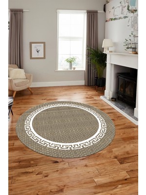 Evdeya Dijital Kaymaz Yıkanabilir Jüt-Hasır Görünümlü Yuvarlak Mutfak Salon Halısı, Y-Jüt-01-Beyaz,