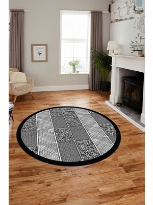 Evdeya Dijital Kaymaz Yıkanabilir Jüt-Hasır Desenli Yuvarlak Mutfak Salon Halısı, Y-Jüt-02-Gri,