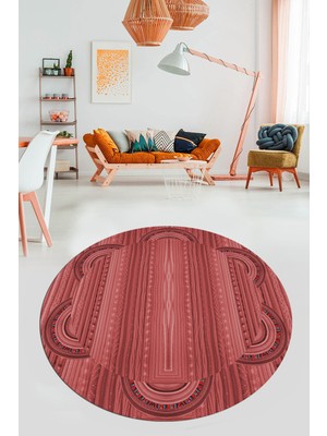 Evdeya Dijital Kaymaz Yıkanabilir Modern Jüt-Hasır Tasarım Yuvarlak Mutfak Salon Halısı, Y-Jüt-08-Kırmızı,