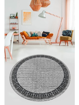 Evdeya Dijital Kaymaz Yıkanabilir Zarif Jüt-Hasır Tasarım Yuvarlak Mutfak Salon Halısı, Y-Jüt-09-Gri,
