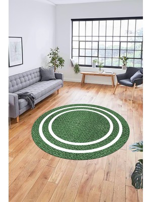 Evdeya Jüt-Hasır Desenli Dijital Baskı Kaymaz Yıkanabilir Yuvarlak Salon Halısı, Y-Jüt-12-Yeşil,