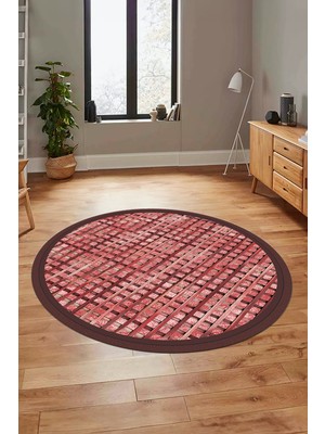 Evdeya Şık Jüt-Hasır Desen Dijital Kaymaz Yıkanabilir Yuvarlak Mutfak Salon Halısı, Y-Jüt-16-Kırmızı,
