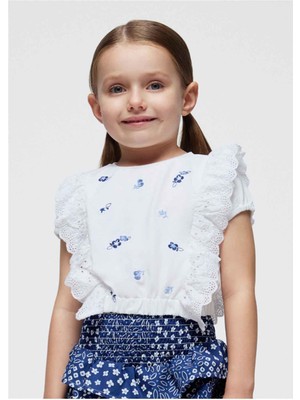 Mayoral Yazlık Kız Kısa Kol T-Shirt Beyaz