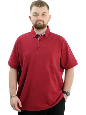 Superxl Battal Beden Erkek Tshirt Polo Yaka Cepli Klasik Pike 20552 Bordo