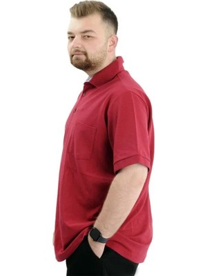 Superxl Battal Beden Erkek Tshirt Polo Yaka Cepli Klasik Pike 20552 Bordo