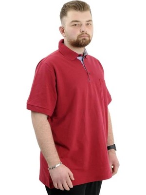 Superxl Battal Beden Erkek Tshirt Polo Yaka Cepli Klasik Pike 20552 Bordo