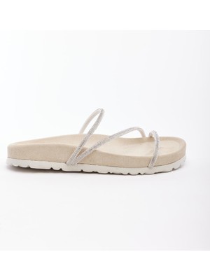 Derinet Hakiki Deri Taşlı Kadın Terlik