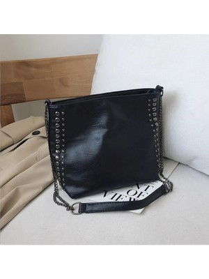 Qiuming Shop Siyah Stil 2019 Kadınlar Için Sıcak Deri Çanta Çanta Büyük Kapasiteli Bayan Omuz Çantası Yüksek Li Crossbody Messenger Çanta Blackgrown (Yurt Dışından)