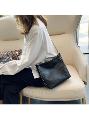 Qiuming Shop Siyah Stil 2019 Kadınlar Için Sıcak Deri Çanta Çanta Büyük Kapasiteli Bayan Omuz Çantası Yüksek Li Crossbody Messenger Çanta Blackgrown (Yurt Dışından)