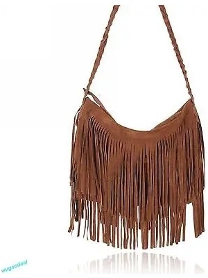 Qiuming Shop Kumral Tarzı Sıcak Kadın Omuz Çantası Katı Püsküller Trend Çapraz Vücut Çanta Püskül Süet Faux Kürk Fringe Messenger Omuz Çanta (Yurt Dışından)