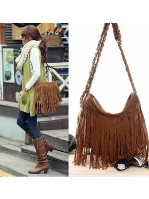 Qiuming Shop Kumral Tarzı Sıcak Kadın Omuz Çantası Katı Püsküller Trend Çapraz Vücut Çanta Püskül Süet Faux Kürk Fringe Messenger Omuz Çanta (Yurt Dışından)