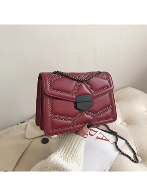 Qiuming Shop Şaraplı Stil 23,5X9,5X16,5 cm Wome Kadın Omuz Messenger Çanta Bayan Lüks Çanta ve Çantalar Lüks Tasarımcı Için Perçin Zincir Küçük Crossbody Çanta (Yurt Dışından)