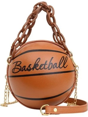 Qiuming Shop Açık Kahverengi Tarzı Kadın Çantası Basketbol Yuvarlak Kadınlar Için Omuz Çantaları Zincir Rahat Fermuar Kılıf Çanta Pu Deri Messenger Crossbody Çanta (Yurt Dışından)